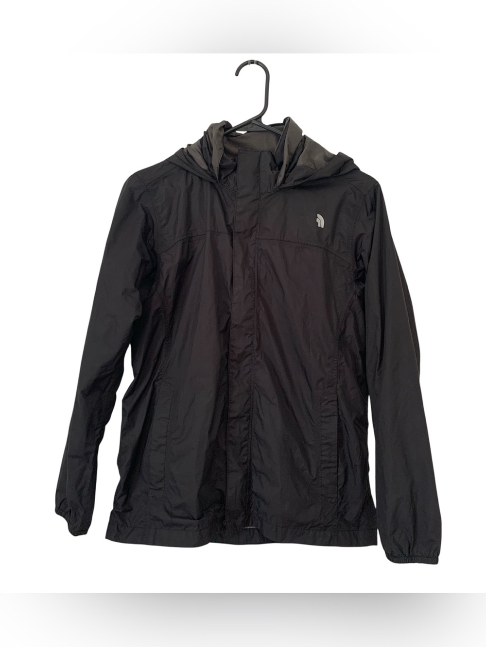 The North Face Boys Rain Jacket Black Full Zip Hooded Windbreaker L 14/16